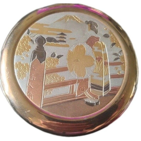 2 Art Of Chokin Trinket Dish Fan 24 KT Gold & Trinket Box/W Lid Japan - Picture 5 of 7